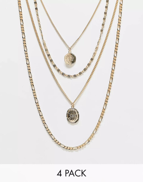 ASOS DESIGN 4 pack necklace set with pendants in gold tone