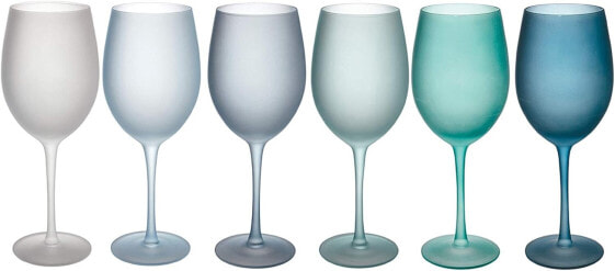 Villa d'Este Home Tivoli Shades of Blue Glasses, Set of 6, Frosted Glass, 550 ml