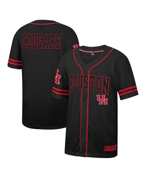 Men's Black Houston Cougars Free Spirited Mesh Button-Up Baseball Jersey