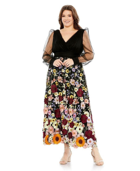 Women's Plus Size Embroidered Puff Sleeve A Line Dress