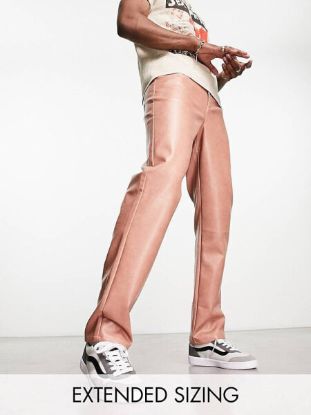 ASOS DESIGN straight leather look trousers in pink