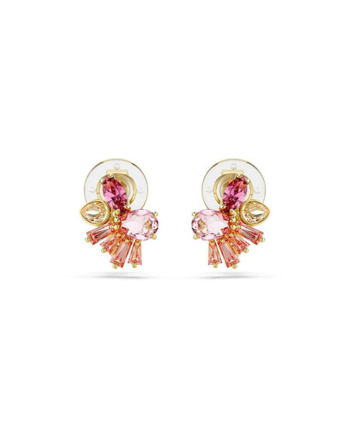 Mixed Cuts, Flower, Pink, Gold-Tone Gema Clip Earrings
