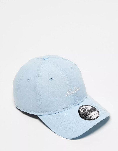 New Era script branded 9twenty cap in bright blue