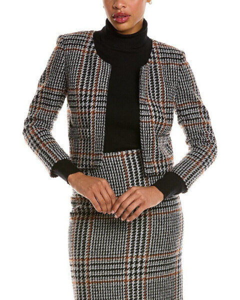 Oscar De La Renta Houndstooth Boucle Wool & Alpaca-Blend Jacket Women's Brown 16