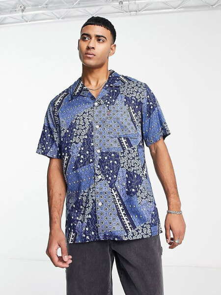 Levi's revere collar shirt in blue all over print