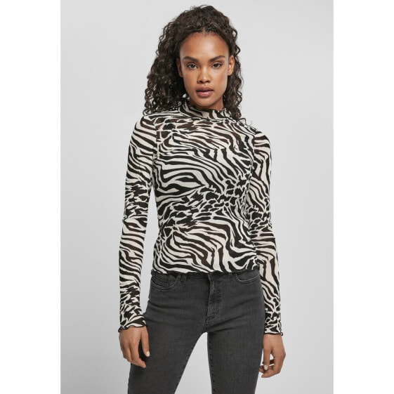 URBAN CLASSICS Top Aop Mesh long sleeve high neck T-shirt