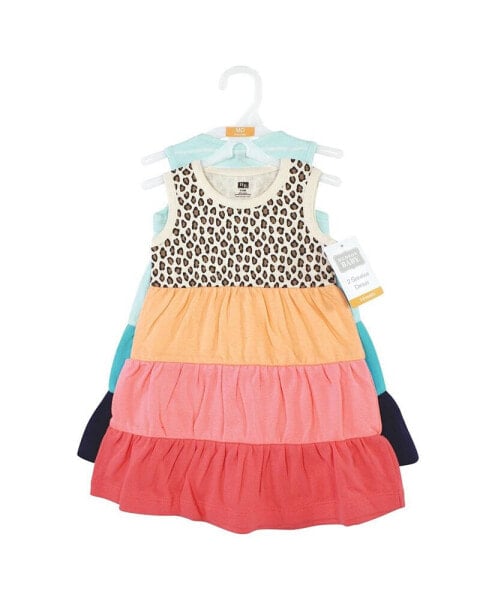 Baby Girls Cotton Dresses, Leopard Coral Mint