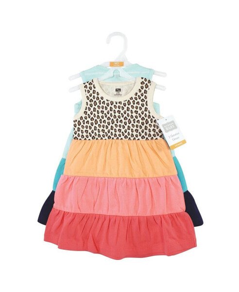 Baby Girls Cotton Dresses, Leopard Coral Mint