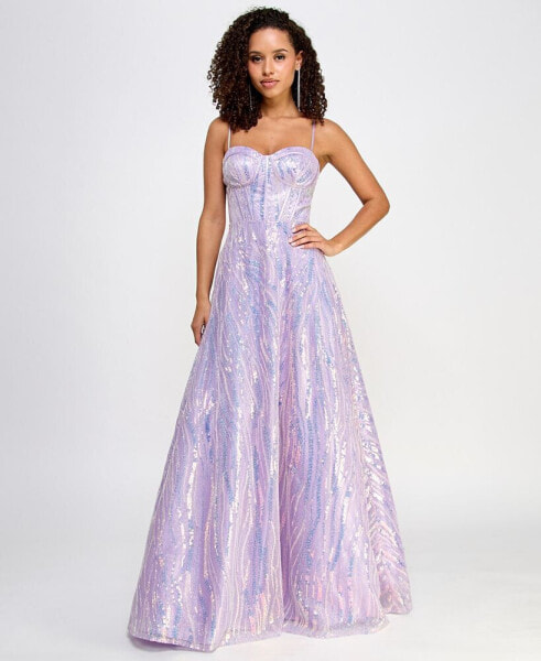 Juniors' Sequin Embellished Sleeveless Gown, Created for Macy's
