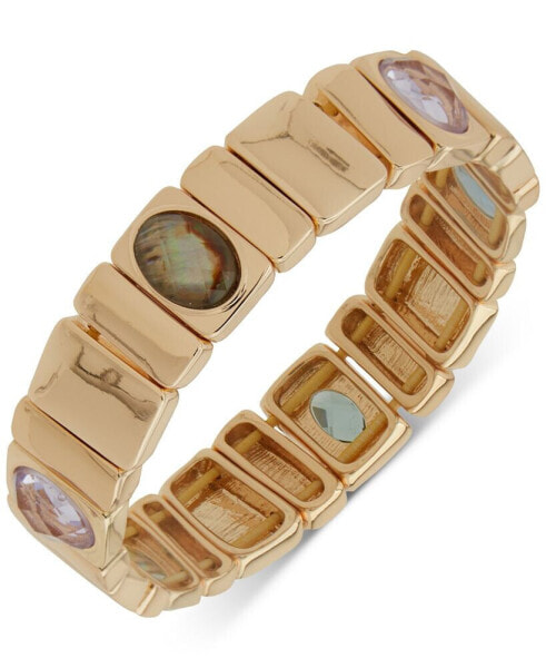 Gold-Tone Mixed Stone Tile Chain Stretch Bracelet