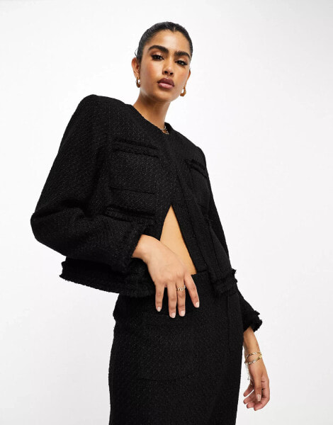 NA-KD x Hanna Schonberg co-ord tweed jacket in black