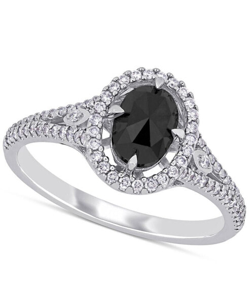 Diamond Oval Black Halo Engagement Ring (1 ct. t.w.) in 14k White Gold