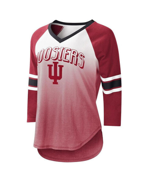 Women's White, Crimson Indiana Hoosiers Lead Off Ombre Raglan 3/4-Sleeve V-Neck T-shirt