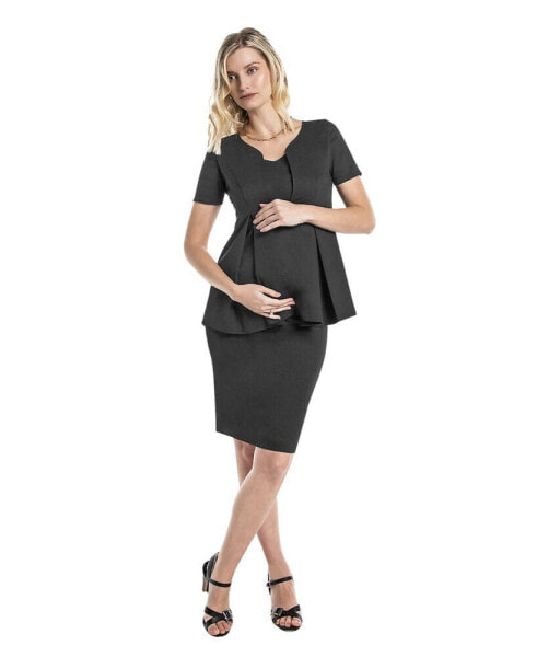 Maternity Knee Length Pencil Skirt with Stretch Bump Panel in Italian Suiting Fabric