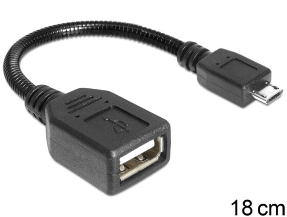 Delock USB micro-B - USB 2.0-A - 0.18m - 0.18 m - Micro-USB B - USB A - USB 2.0 - Male/Female - Black