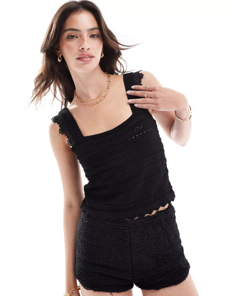 Morgan crochet knit top in black