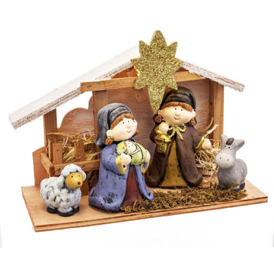 Christmas bauble Multicolour Wood Ceramic Nativity/Bethlehem 27,5 x 12 x 20 cm (4 Pieces)