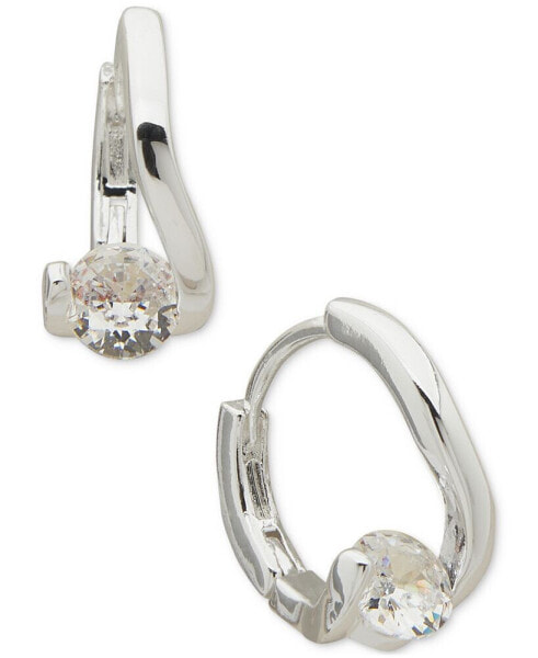 Silver-Tone Small Crystal Huggie Hoop Earrings, 0.5"