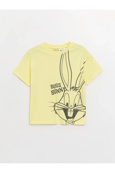 Bisiklet Yaka Kısa Kollu Bugs Bunny Baskılı Erkek Bebek Tişört