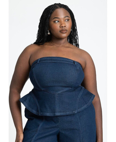 Plus Size Denim Jumpsuit With Peplum