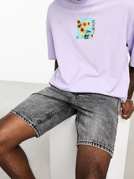 Only & Sons loose fit denim shorts in grey wash 
