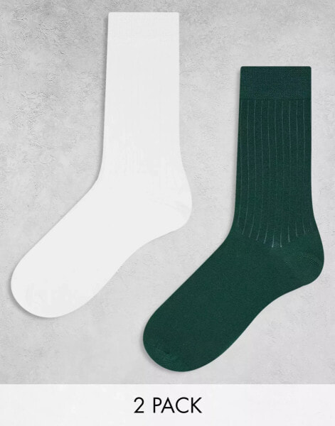 ASOS DESIGN 2 pack rib sock in white and green