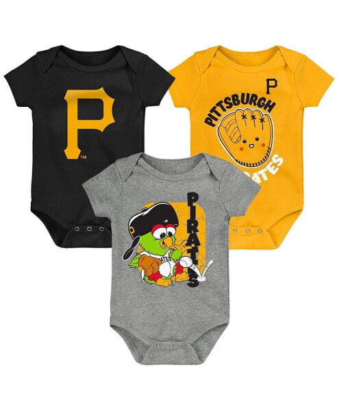 Костюм для малышей Outerstuff Набор боди на 3 штуки Pittsburgh Pirates черный, золотой и серый