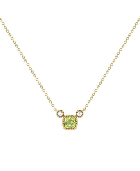 LuvMyJewelry cushion Cut Peridot Gemstone, Natural Diamond 14K Yellow Gold Birthstone Necklace