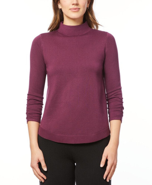 Women's Ruched-Sleeve Funnel-Neck Sweater