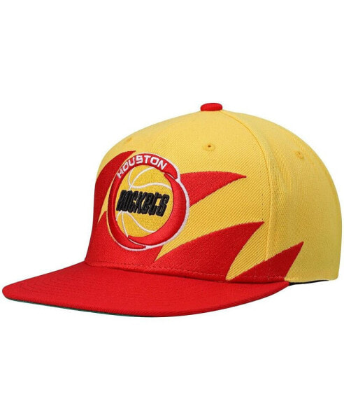 Men's Gold and Red Houston Rockets Hardwood Classics Sharktooth Snapback Hat