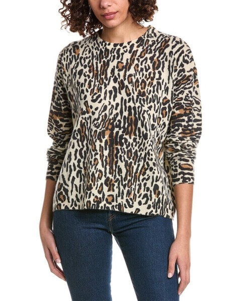 Minnie Rose Leopard Oversized Cashmere Sweater Women's Brown Xs/S