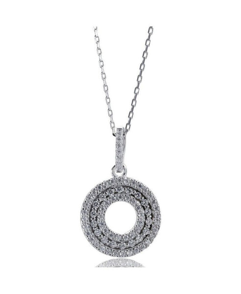 Suzy Levian Sterling Silver Cubic Zirconia 3-Row Open Circle Pendant Necklace