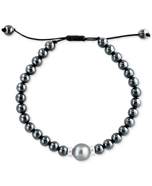 EFFY® Men's Black Tahitian Pearl (10mm) & Hematite Bead Bolo Bracelet in Sterling Silver