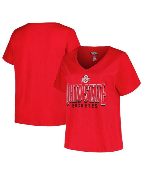 Women's Scarlet Ohio State Buckeyes Plus Size Sideline Route V-Neck T-shirt