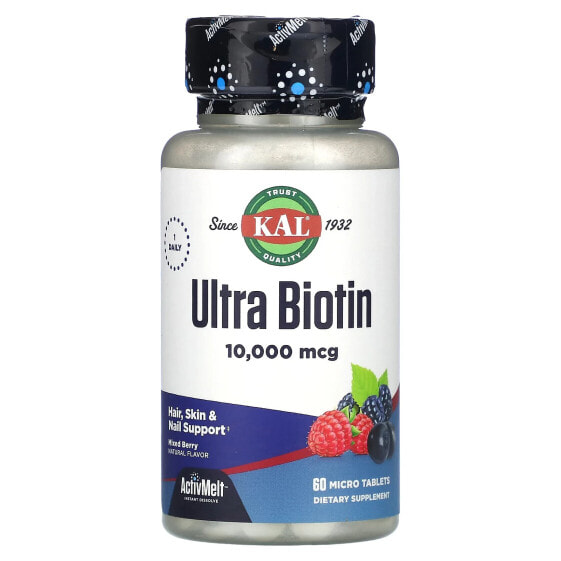 Витамины для волос и ногтей KAL Ультра Биотин 10,000 мкг, 60 микротаблеток