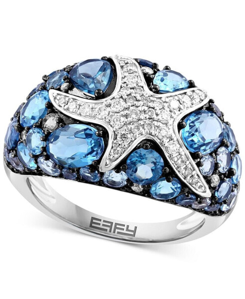 EFFY® Blue Topaz (6-1/5 ct. t.w.) & White Sapphire (3/8 ct. t.w.) Starfish Cluster Ring in Sterling Silver