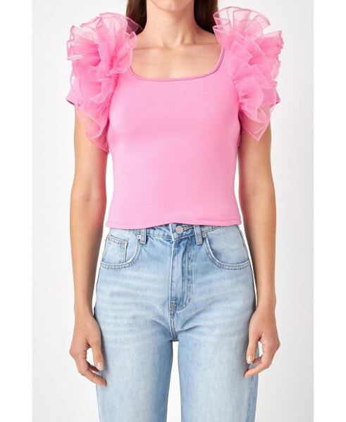 Women's Contrast Organza Top