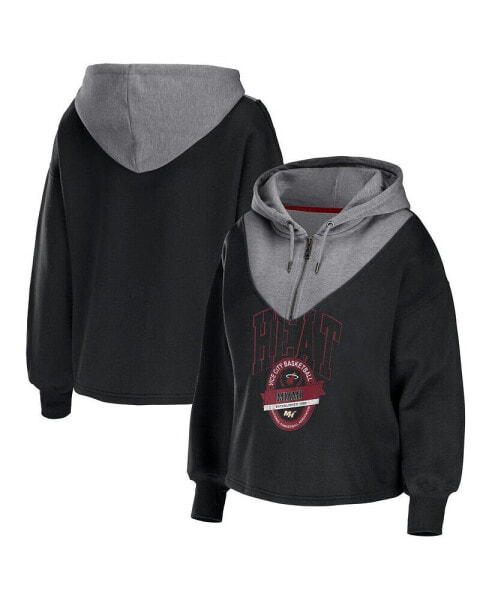 Women's Black Miami Heat Pieced Quarter-Zip Hoodie Jacket