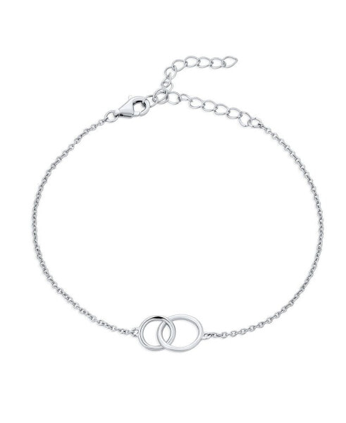 BFF Friendship Double Love Two Interlocking Mini Eternity Ring Circles Bracelets Mother Daughter Sterling Silver Small Wrist 6, 7"