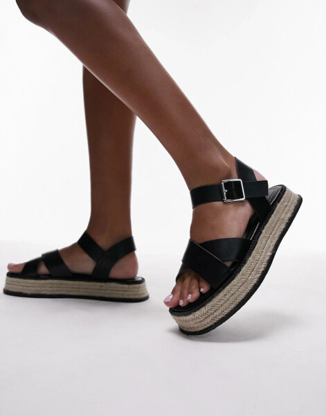 Topshop Jenna espadrille flat sandal in black