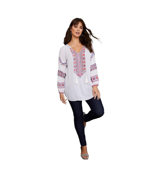 Plus Size June + Vie Embroidered Peasant Blouse