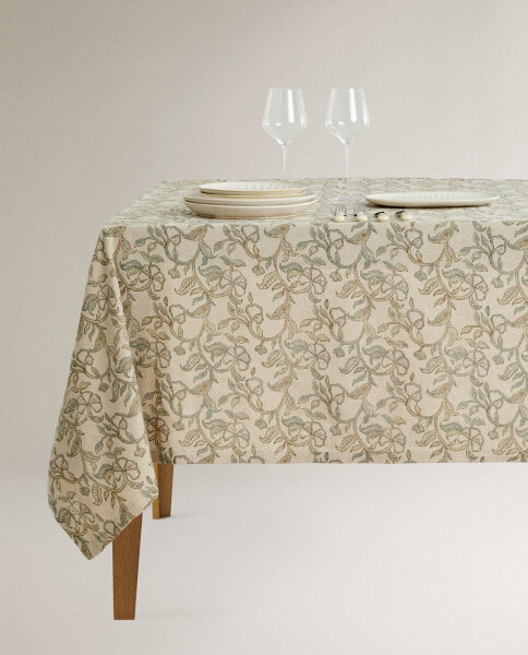 Plant print linen tablecloth