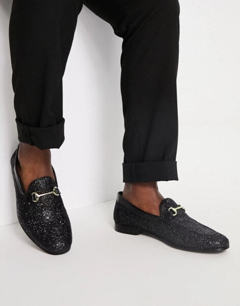 Walk London jean snaffle loafers in black glitter