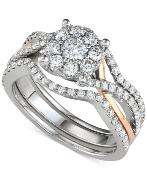 Diamond Halo Bridal Set (1-1/3 ct. t.w.) in 14k White & Rose Gold