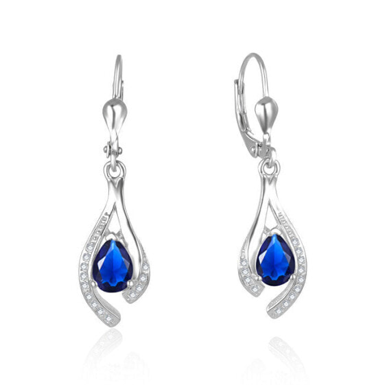 Gorgeous silver earrings with dark blue zircons AGUC2693-DB