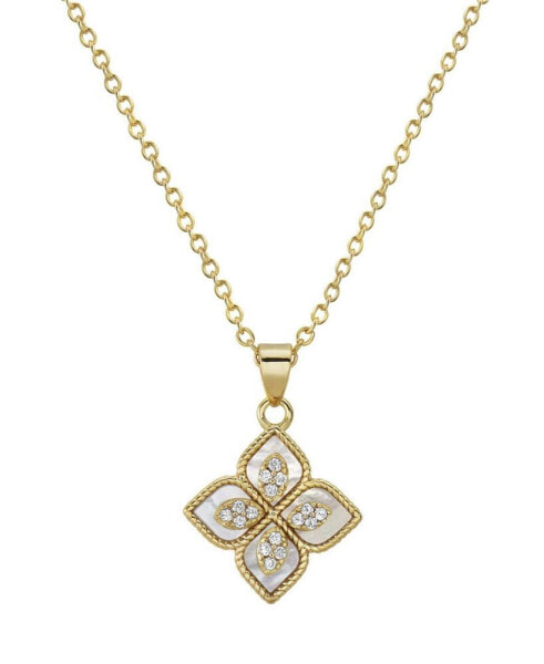 ADORNIA 16-18" Adjustable 14K Gold Plated Renaissance Flower Crystal White Imitation Mother of Pearl Necklace