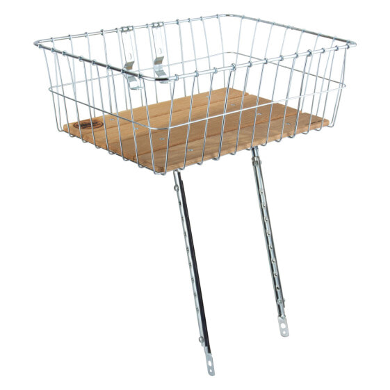Wald 1392 Front Basket with Adjustable Legs, Wood Slats, Silver