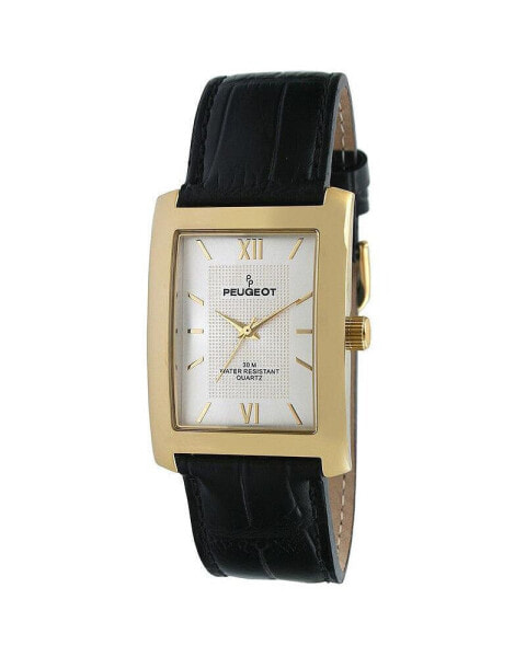 Men's 30X40mm Gold Tank Shape Watch with Black Leather Strap