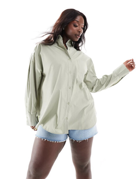 ASOS DESIGN Curve oversized shirt in khaki