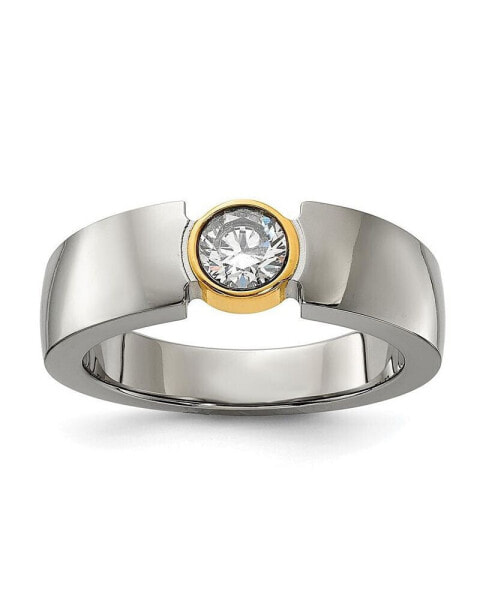 Titanium Polished Yellow IP-plated with CZ Tapered Ring